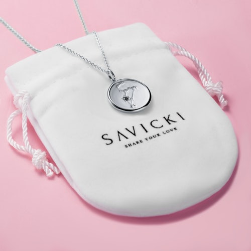 Naszyjnik znak zodiaku lew Savicki: srebrny, czarny diament